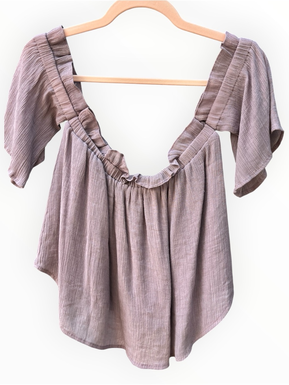 Bluivy Textured Flutter Sleeve Babydoll Blouse | Mauve | Size Large